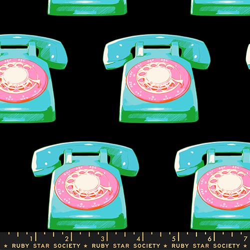 Sparkle Mart Telephones Black *½ Yard*