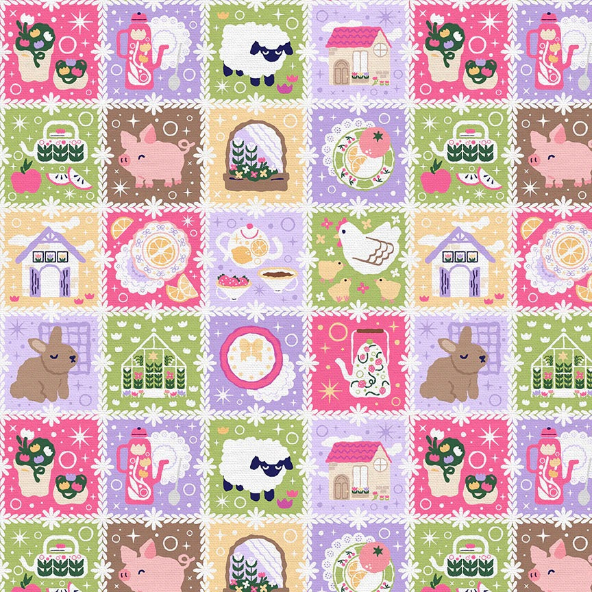 Cozy Cottage Icons Purple/Pink *½ Yard*