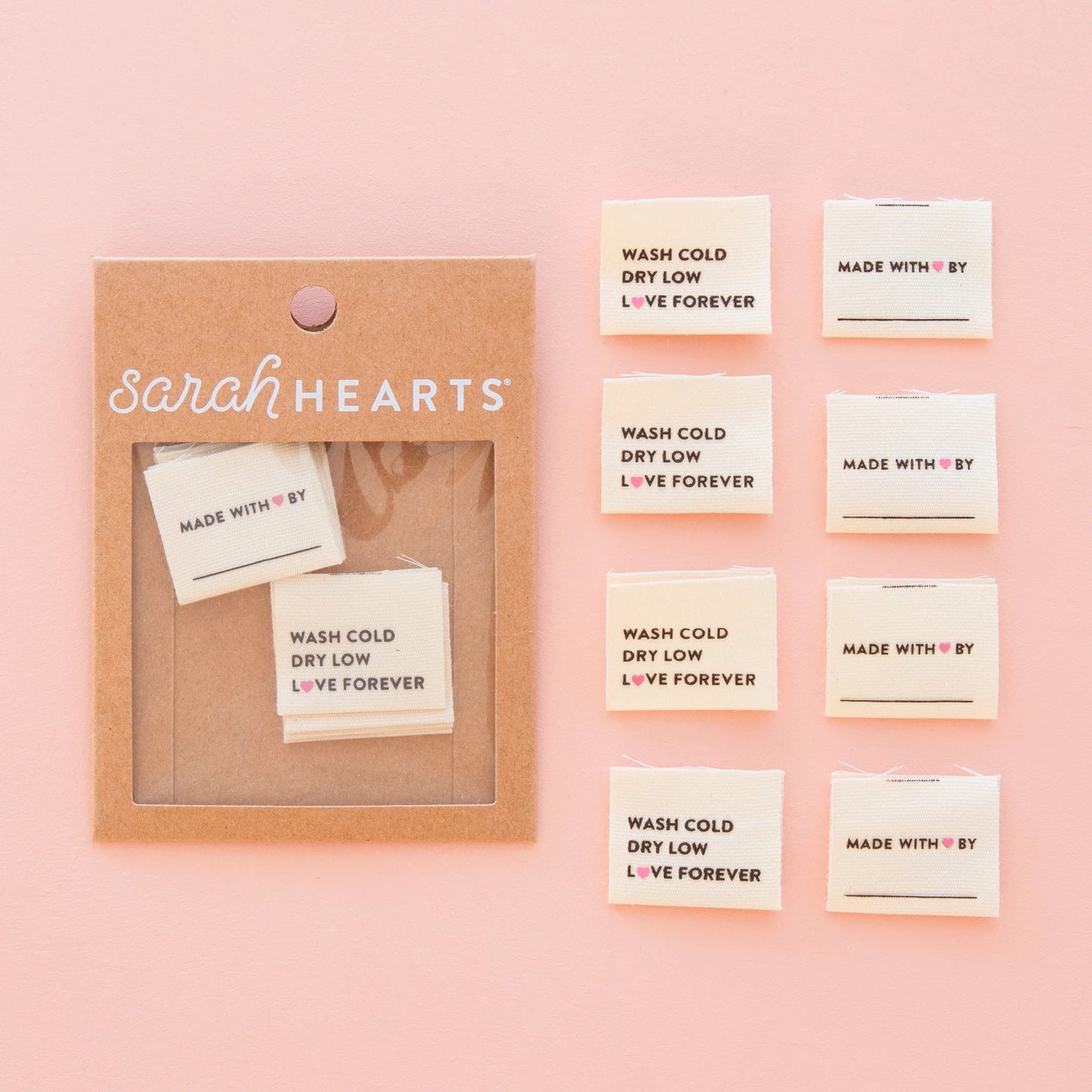 Sarah Hearts Wash Cold Dry Low Organic Cotton Sewing Labels