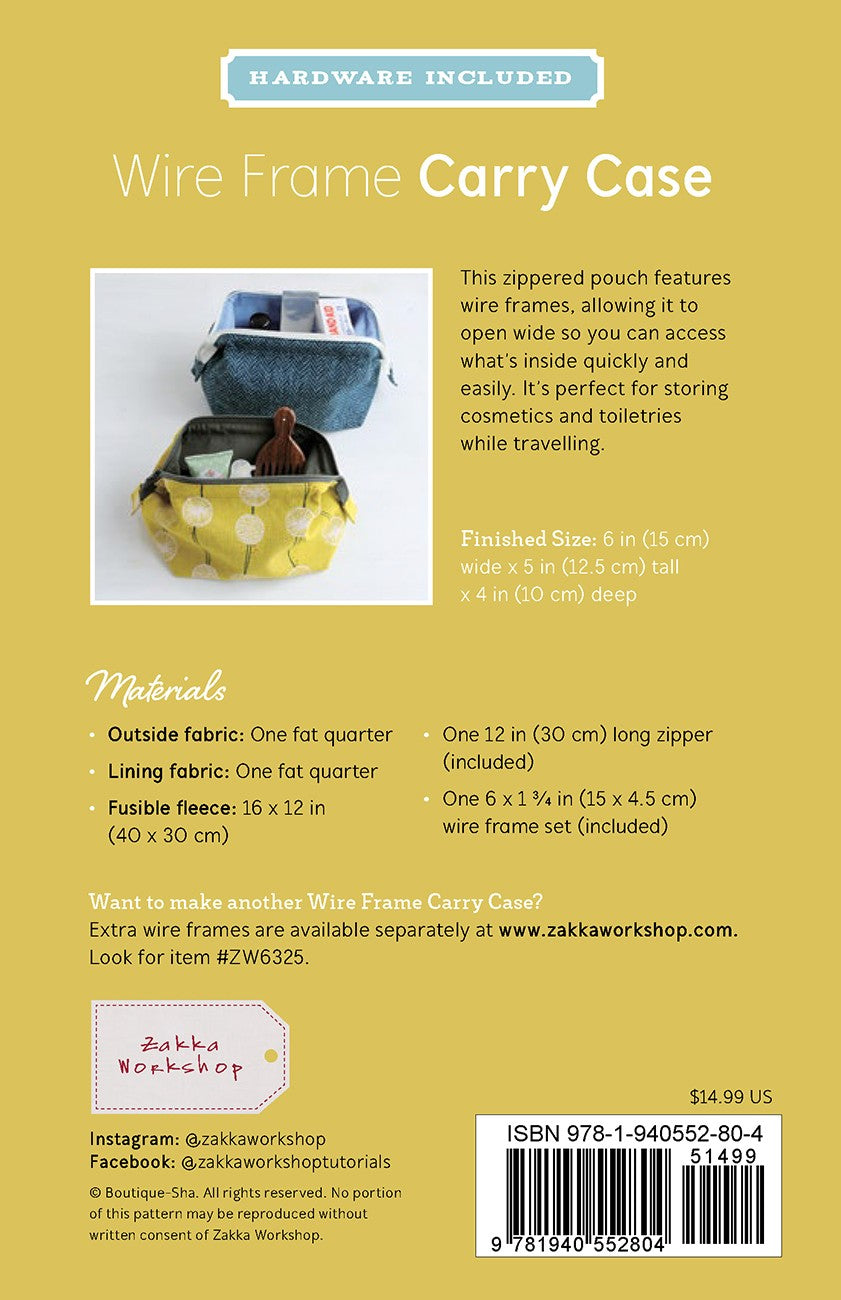 Wire Frame Carry Case Pattern Including Hardware and Zipper