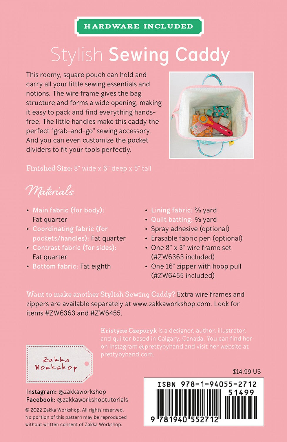 Stylish Sewing Caddy Pattern Including Hardware and Zipper