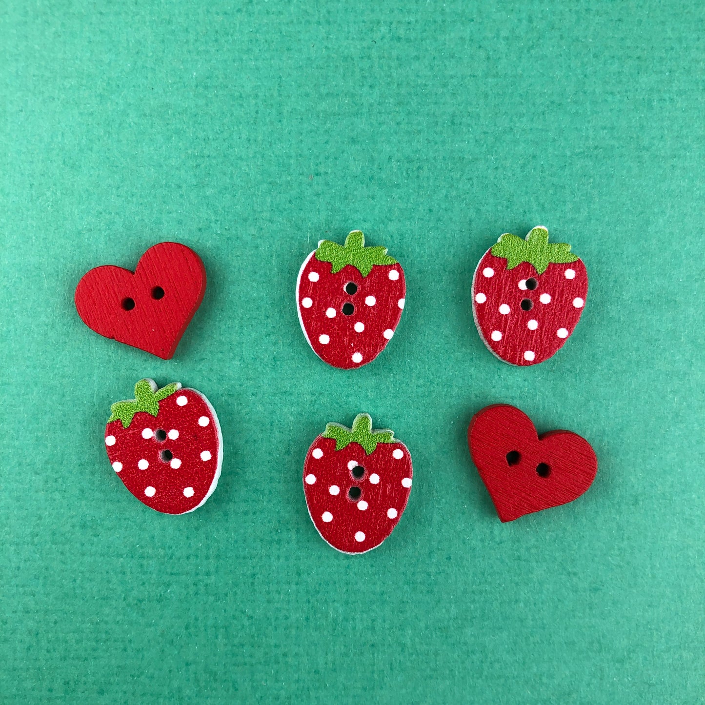 Strawberry and Heart 6 Piece Wooden Button Set