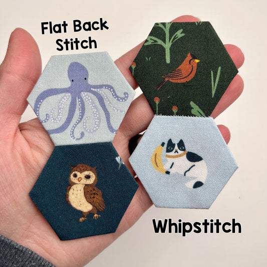 English Paper Piecing: Whipstitch vs. flatback stitch