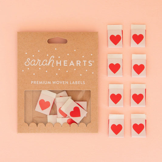 Sarah Hearts Woven Labels Red Heart