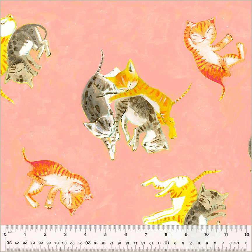 Heather Ross By Hand Barn Kittens Salmon *½ Yard*