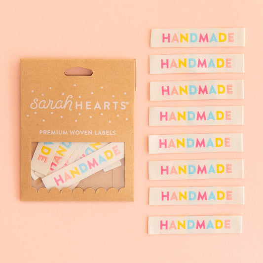 Sarah Hearts Woven Labels "Handmade"