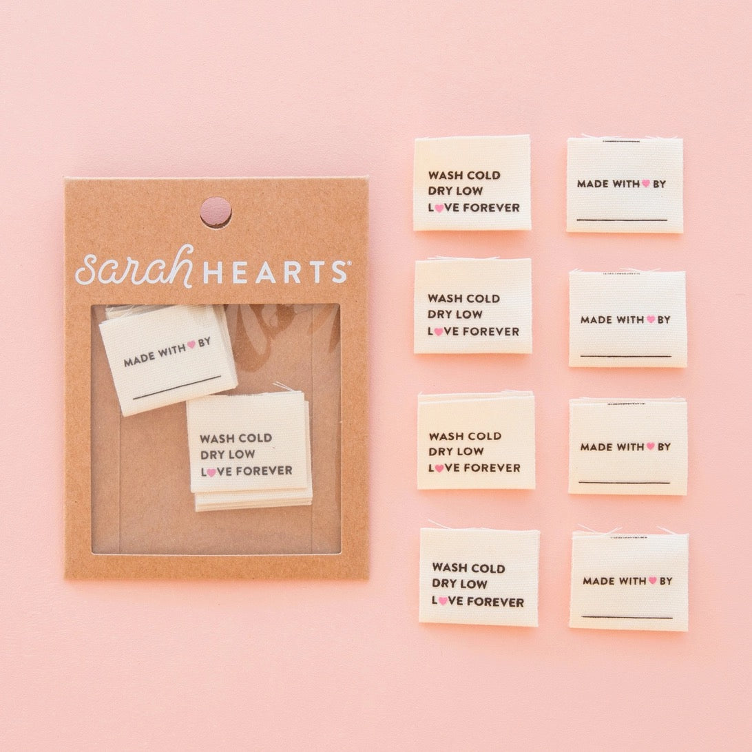 Sarah Hearts Woven Labels "Love Forever"