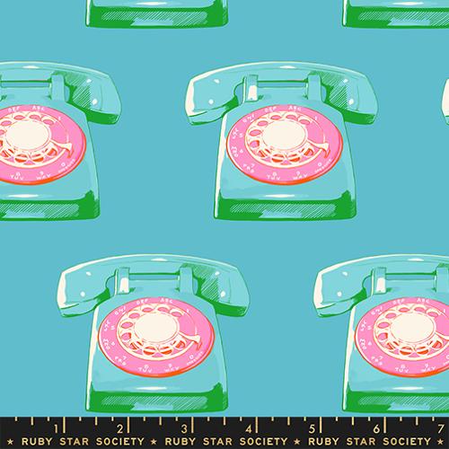 Sparkle Mart Telephones Dark Turquoise *½ Yard*