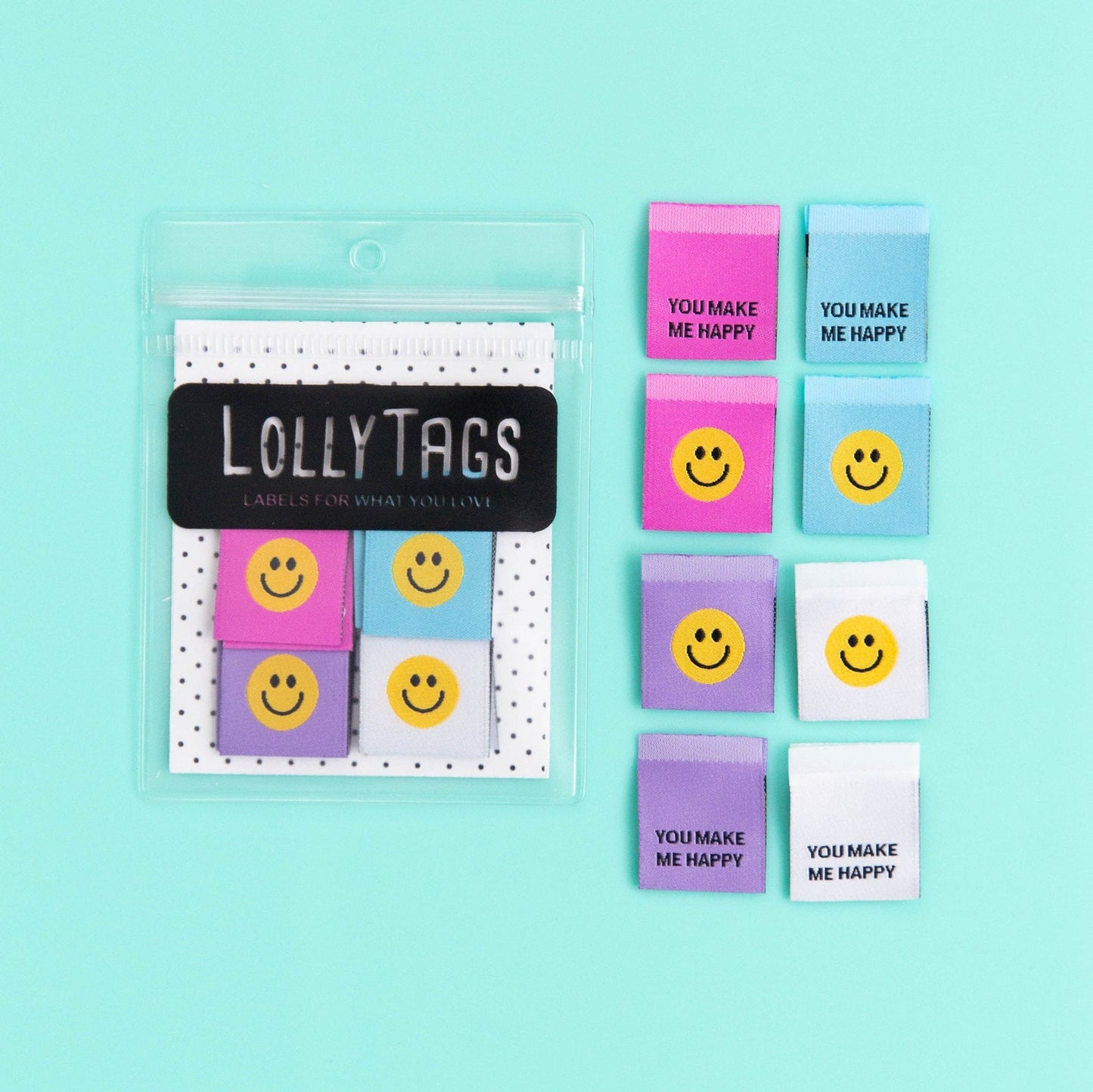 Lolly Tags Woven Labels Happy Faces Variety