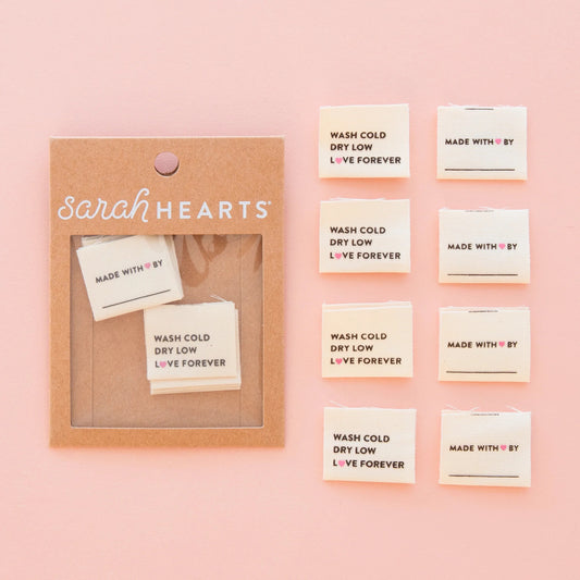 Sarah Hearts Wash Cold Dry Low Organic Cotton Sewing Labels