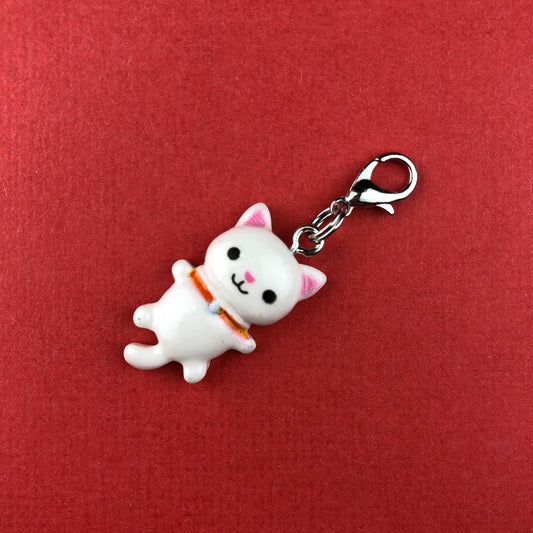 White Cat Zipper Charm