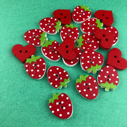Strawberry and Heart 6 Piece Wooden Button Set
