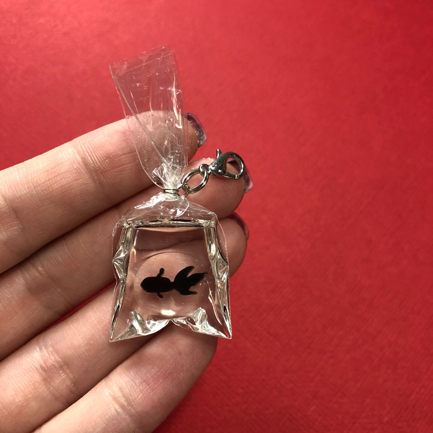 Fancy Black Fish in a Bag Zipper Charm
