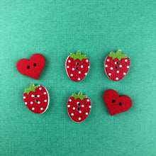 Load image into Gallery viewer, Strawberry and Heart 6 Piece Wooden Button Set
