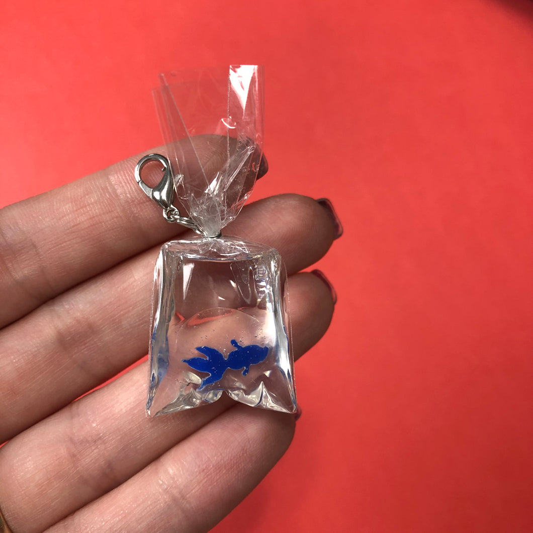 Fancy Blue Fish in a Bag Zipper Charm