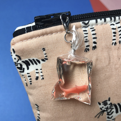 Orange Fish in a Bag Zipper Charm